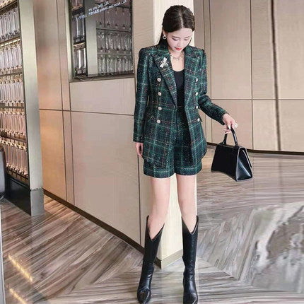 Ladies Style High Class Sense Fried Street Suit Female Plaid Woolen Cloth